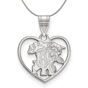 Sterling Silver U. of Kentucky Heart Pendant Necklace - 16 Inch